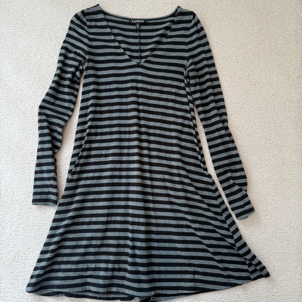 Express Long Sleeve Black/Gray striped Dress worn once!